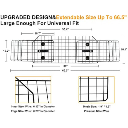 NOAMOO 38-66.5 Inches Dog Car Barrier for SUVs, Van, Vehicles, Adjustable Large Pet Barriers, Universal Fit Heavy-Duty Wire Mesh Dog Guard, Pet Divider Gate for Truck Cargo Area, Safety Car Divider