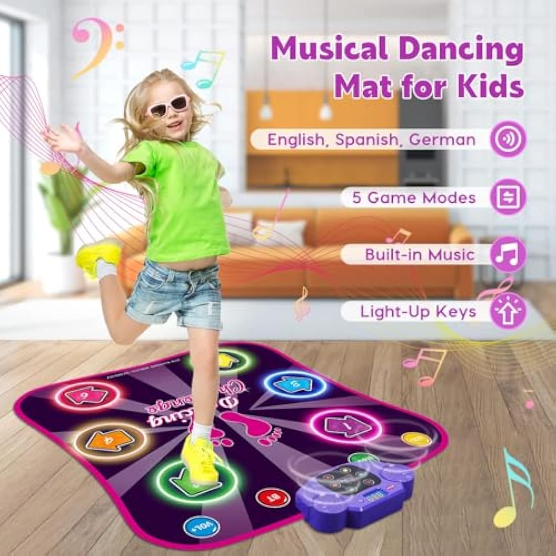 INSTOY Light Up Dance Mat for Girls：Dance Toys for 4 5 6 7 8 9 10 Year Old Girl Gifts - Music Dancing Game Pad with 5 Game Modes & Wireless Bluetooth - Birthday Gifts for Girls Boys Age 3-10