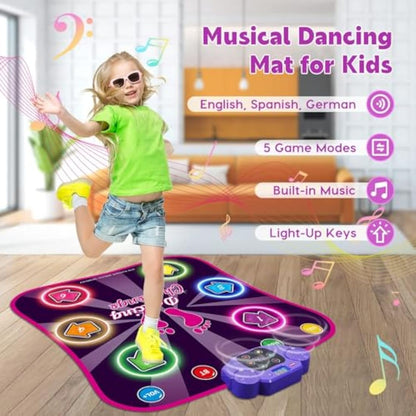 INSTOY Light Up Dance Mat for Girls：Dance Toys for 4 5 6 7 8 9 10 Year Old Girl Gifts - Music Dancing Game Pad with 5 Game Modes & Wireless Bluetooth - Birthday Gifts for Girls Boys Age 3-10