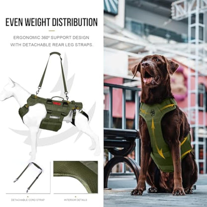 OneTigris Dog Lift Harness for Large Dogs, Dog Support Sling for Back Legs, DOG Lifter with Handles Invictus Multifunctional Mobility Assistance Vest Pet Hip Support Brace (Olive, L)