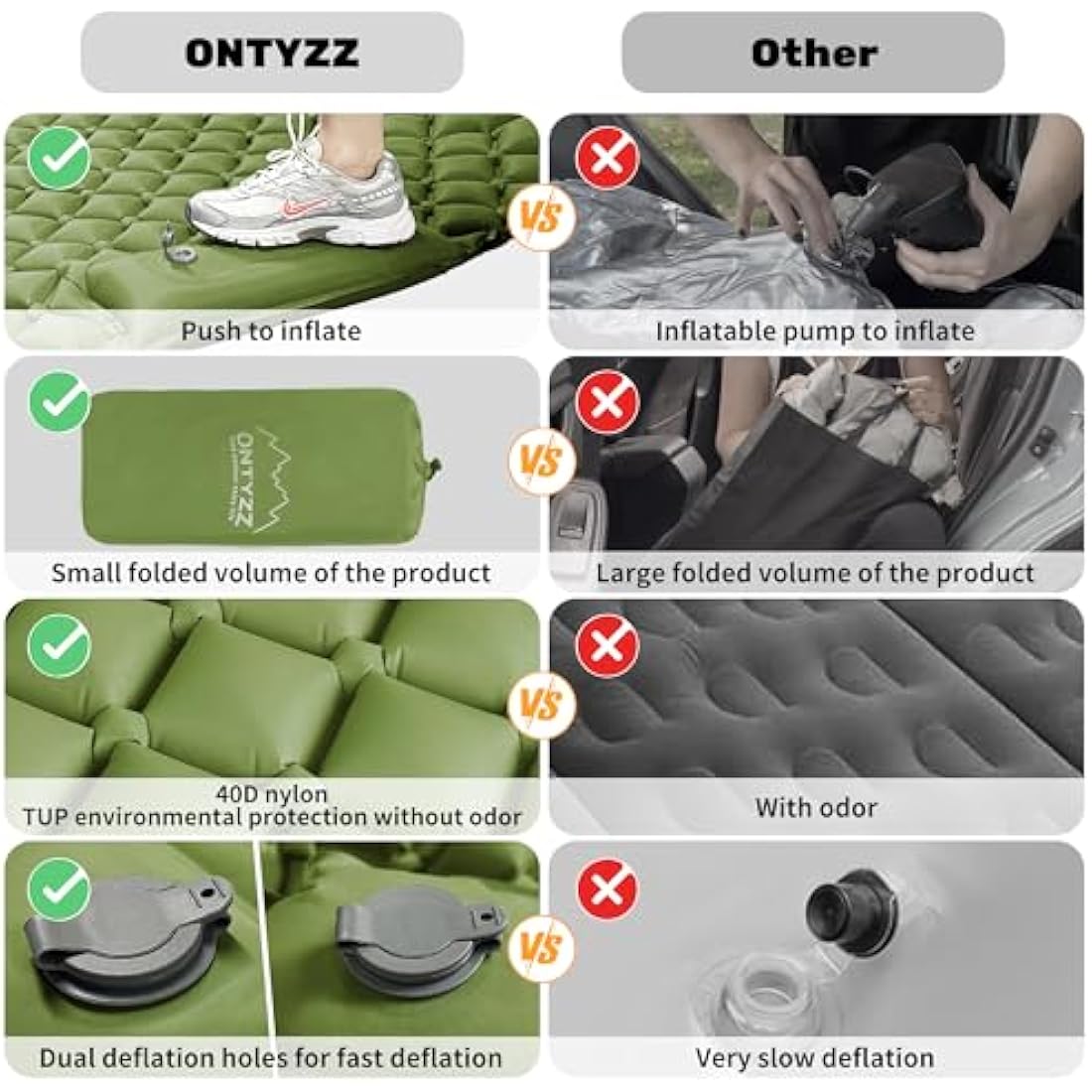ONTYZZ Car Inflatable Bed Car Mattress SUV Air Mattress 2 Person Airbed for Travelling Camping Mat Self Inflating Sleeping Mats with Foot Pump & Cushion Inflatable Camping Bed 183 * 13 * 7CM