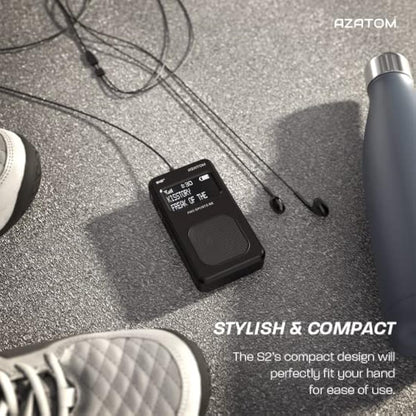 Portable DAB/DAB+ & FM Digital Radio | Sports Earphones Included | Built in Speaker | Rechargeable Battery (10-12 Hours) | Perfect for Sports, Hiking or Working | AZATOM Pro Sports S2 (Black)