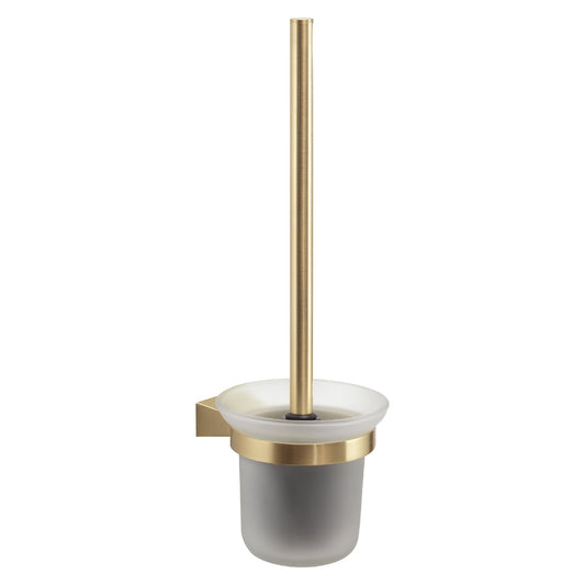 Gedy TONALE Wall Toilet Brush Holder, Wall Toilet Brush, Matte Gold, Stainless Steel and Glass, 11.2 x 13.4 x 35.8 cm