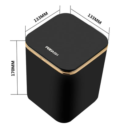 Mini Desktop Bin with Lid 2L,Trash Can,Waste Table Bin for Bedroom,Bathroom,Living Room,Dressing Table,Kitchen,ABS,Light Luxury (Black)