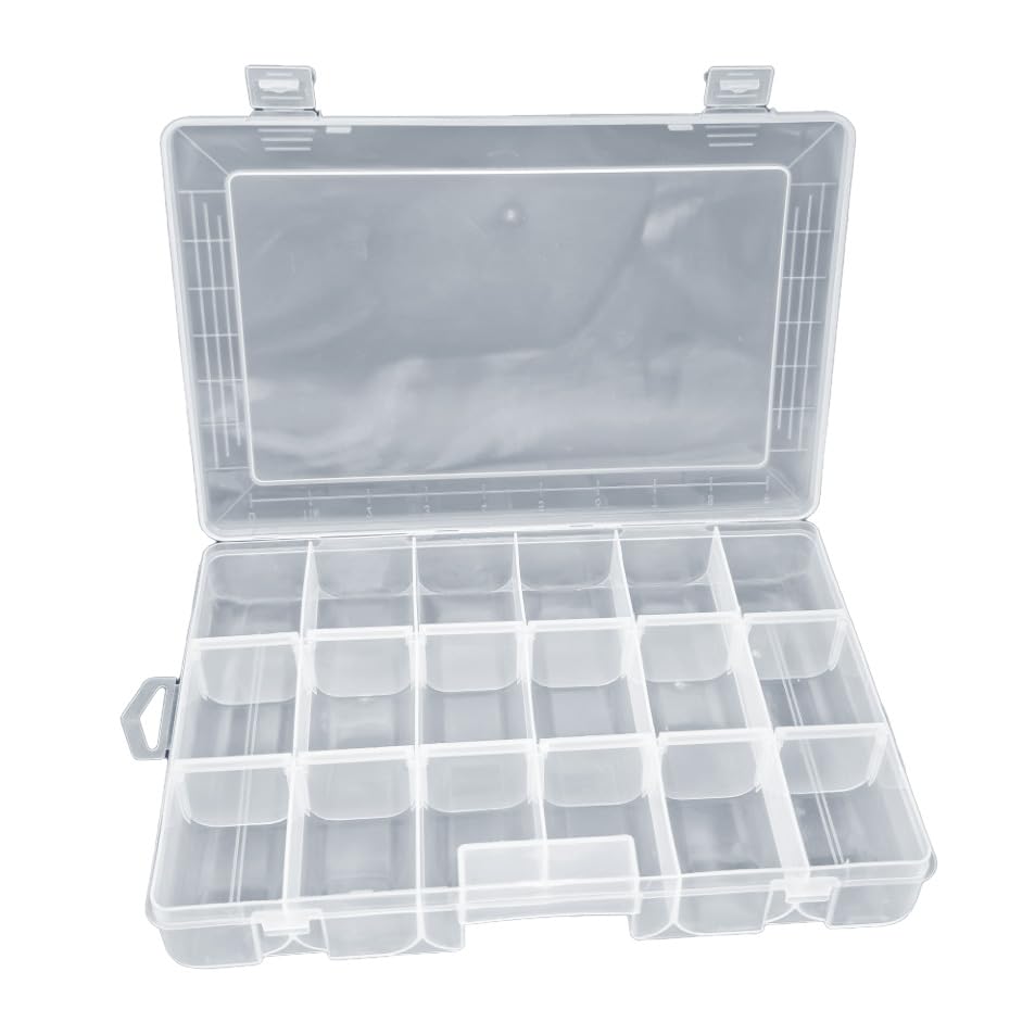 SHC Web Medium Adjustable 18 Compartment Box - Craft/Hobby Organiser Case for Beads/Findings/Sewing/Embroidery/Parts Storage - Removable Dividers