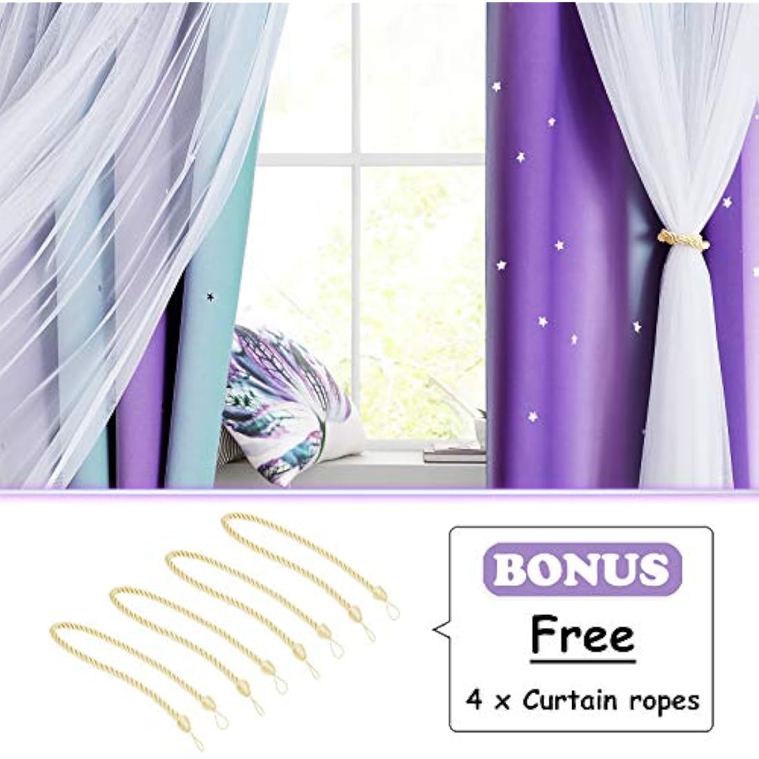 NICETOWN Star Blackout Curtains - Decorative Cut-Out Star Panels with Eyelets for Room Darkening, Kids' Room/Bedroom, 2 Panels, W52 x L54 Inch (132x137 cm), Purple, Blue