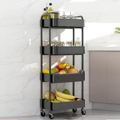 4-Tier Storage Rolling Cart Trolley Metal Mobile Shelving Organiser with 360° Swivel Wheels for Kitchen, Bedroom