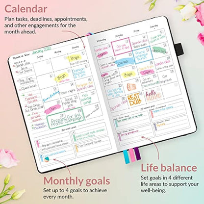 GoGirl Planner and Organizer for Women – Compact Size Weekly Planner, Goals Journal & Agenda to Improve Time Management, Productivity & Live Happier. Undated – Start Anytime, Lasts 1 Year – Black