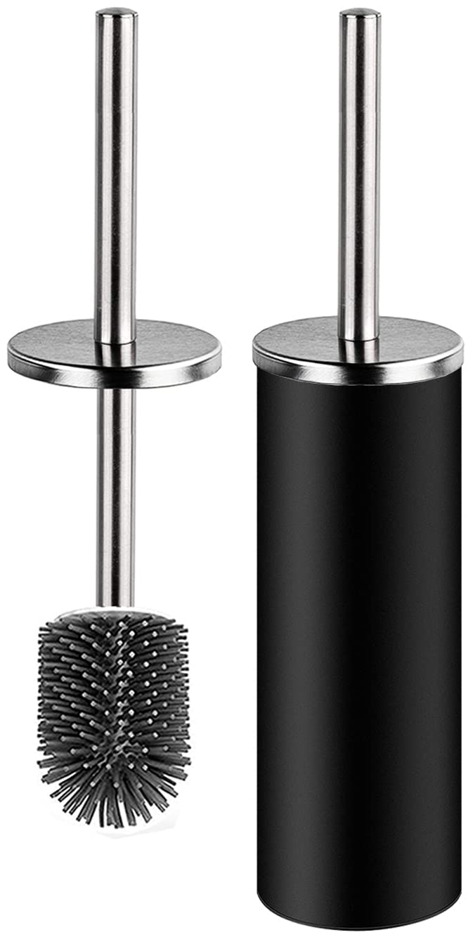 Bingobang Toilet Brush and Holder,Stainless Steel Lid Handle,Silicone Deep Cleaner Toilet Brushes with Quick Drying Holder Set for Bathroom