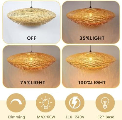 Schindora Pendant Light Retro,Hat Bamboo Lampshade 40Cm Weaving Pendant Light Fixtures E27 Creativity Pendant Lighting Ceiling for Dining Room Living Room Restaurant,Light Straw