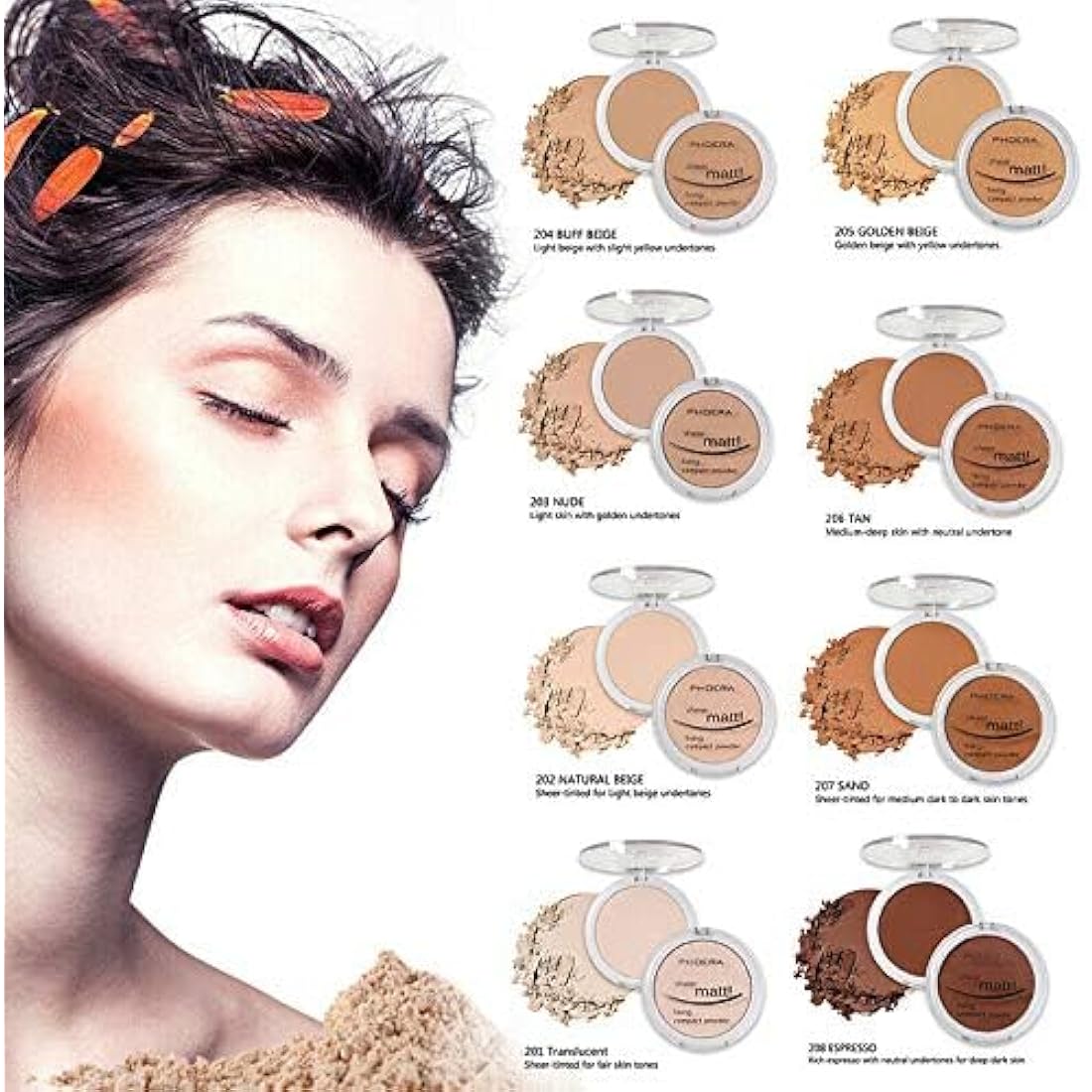 AQUAPURITY - PHOERA Sheer Matte Fixing Powder Makeup Base Fixer Setting Powder Foundation Fixing Compact Pressed Powder Long Lasting Make Up Fixer Skin Vitamin E Beauty Blender (202 Natural Beige…)