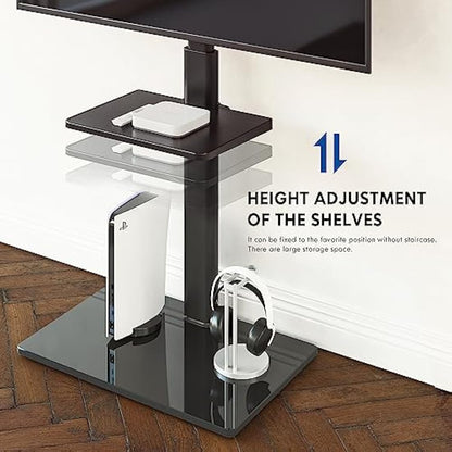 FITUEYES TV Floor Stand for 32 to 60 inch TVs, Floor Standing TV Stand with Adjustable Shelf, Swivel Bracket, Height Adjustable, Holds 30kgs, Max VESA 600x400mm Black
