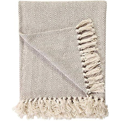 EHC 100% Natural Cotton Two Tone Herringbone Sofa Arm Chair Bedspread Settee Throw - 250 x 380cm, Super Giant Size