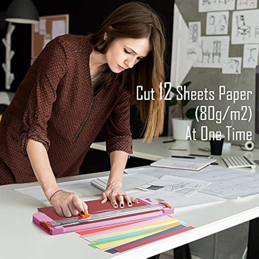 Firbon A4 Paper Cutter 12 Inch Titanium Paper Trimmer Scrapbooking Tool with Automatic Security Safeguard and Side Ruler for Craft, Coupon, Label and Cardstock (Pink)