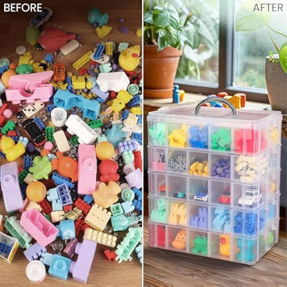 BELLE VOUS 5-Tier Craft Storage Box with 50 Compartments - Plastic Organiser Box for Medicine, Craft Supplies, Beads & Jewellery - Lego Storage Drawer