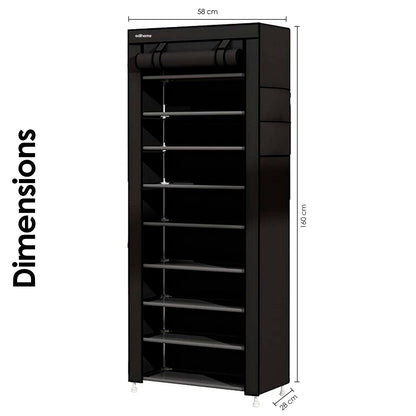 edihome, Fabric Shoe Rack, 9 Levels, Narrow and High Shoe Racks, (58 x 28 x 162 cm) with Outer Cover, with Zip, for Trainers, Heels or Shoes (Black)
