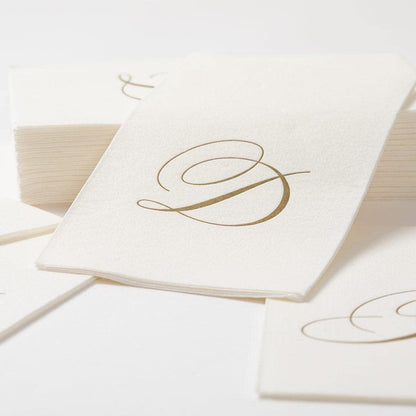 Caspari Signature Gold Initial S Paper Linen Guest Towels, White Pearl, Pack of 24