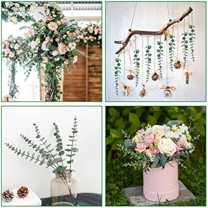 Yueshop 20PCS Eucalyptus Stems 38cm/15in Artificial Green with Hoarfrost Effect Vine Leaves Garland for Home, Wedding, Shop Decoration