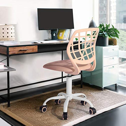 FurnitureR Office Chair Desk Chair Adjustable Height Swivel Fabric Seat Ergonomic Work Chair without Armrest, Light Pink