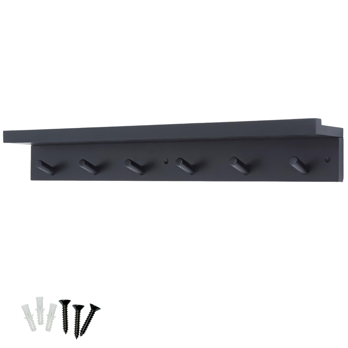 keypak 6 Coat Hooks with Shelf, 68cm Wooden Floating Shelf with Lip