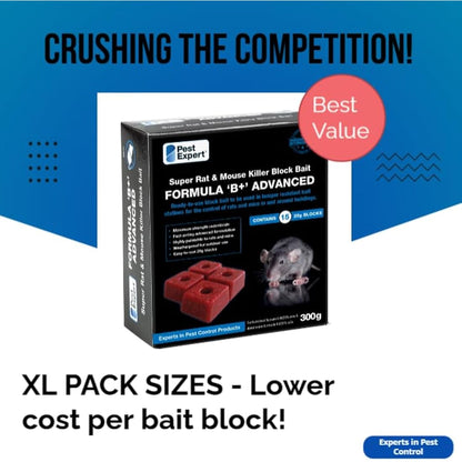 Pest Expert Rat/Mouse Killer Poison Bait Blocks (300g - 15 Blocks) Single Feed Fast-Acting Rat Poisoning Super Strength for Indoor/Outdoor Use & Heavy-Duty Rat Bait Box Station for Safe Control