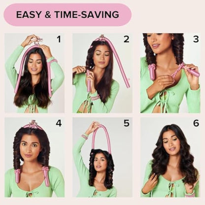 SILKE Heatless Curlers Headband | 100% Luxurious Heatless Curls | Silk Curlers No Heat - Big Bounce, No Effort | Silk Heatless Curler | Easy & Effortless - No Heat (Pink)