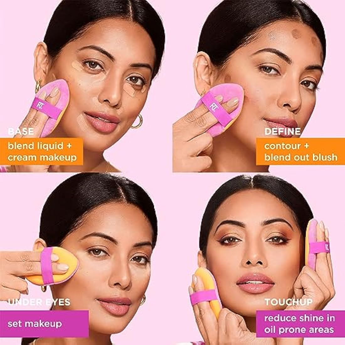 Real Techniques Miracle 2-In-1 Powder Puff, Dual-Sided, Full-Size Makeup Blending Puff, Reversible Elastic Band, Precision Tip Makeup Sponge and Powder Puff, For Liquid, Cream and Powder, 1 Count