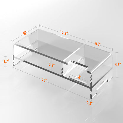 BEYGORM Acrylic Monitor Stand Riser, Wide 20", 2 Tier Computer with Storage, Desk Organizer Desktop Printer Laptop Storage Shelf Screen Holder Phone