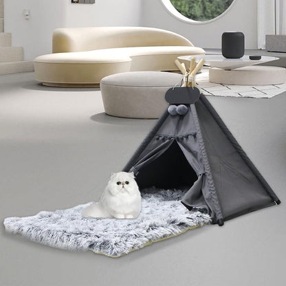 Whiwhi Pets Teepee Dogs Tent with Plush Dog Mat Washable Cats Tents Dog/Cat Bed Luxery Kennels Play House 60x60x70cm