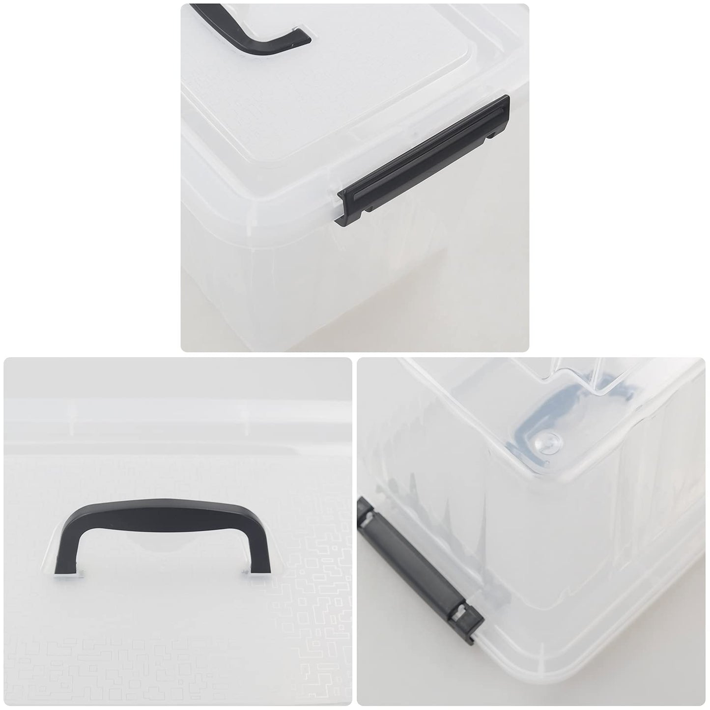 Ikando 4 Packs 13 Litre Plastic Storage Box with Lid and Handle, Clear