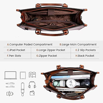 LOVEVOOK Laptop Bags for Women,15.6 Inch PU Leather Tote Bag with Wristlet Pouch, Retro Ladies Handbag Shoulder Bag Briefcase for Work School Office Business,Brown
