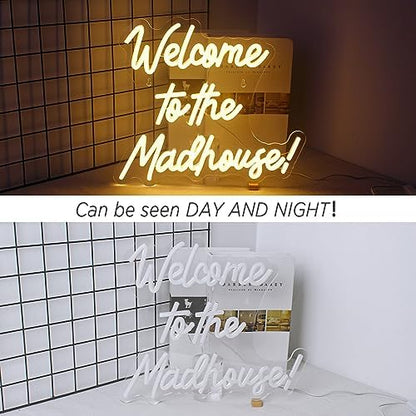 Horseneon Neons Signs Welcome to The Madhouse, Led Signs Neon Lights for Bedroom, Letter Neon Light Sign for Wall Decor Led Neon Lights for Pub Home Bar Room Club Party Window Decor present