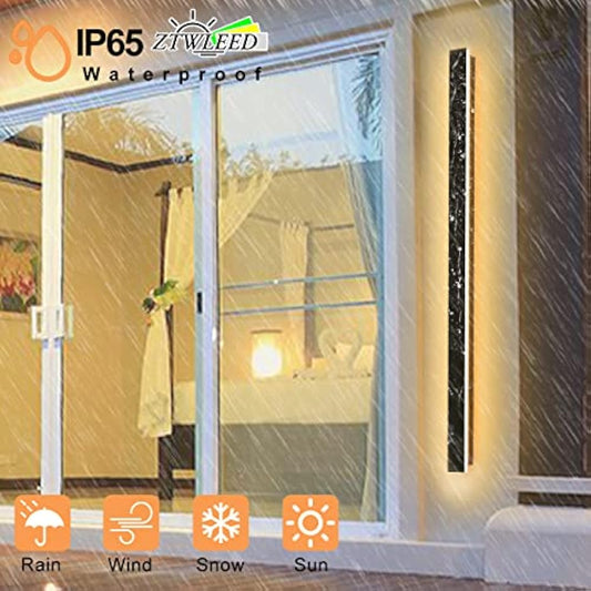 ZTWLEED Long Outdoor Wall Light,Dimmable Wall Light with Remote Control,LED Long Wall Lamp Villa 20W IP65 Waterproof Wall Lights Black,100CM Outdoor Wall Lamp for Patio Villa