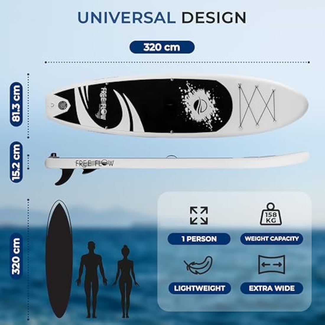 SereneLife Inflatable Stand Up Paddle Board, SUP Board- Paddleboards for Adults & Youth, Surfing Board Kit, 0.63cm Thick Standup Paddleboarding, Non-Slip Deck, Wide Stance, Surf Control w/Backpack