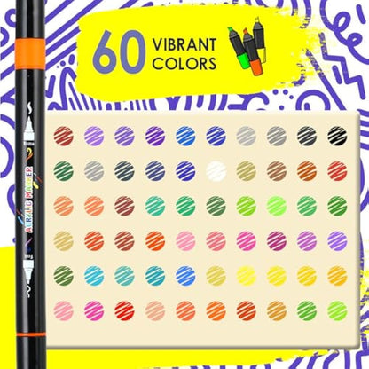 60 Colours Acrylic Paint Pens for Rock Painting Fabric Glass Stone Ceramic Wood Metal, Dual Tip Acrylic Markers Set for Easter Egg Pumpkins Christmas, Arts and Crafts for Adults and Kids