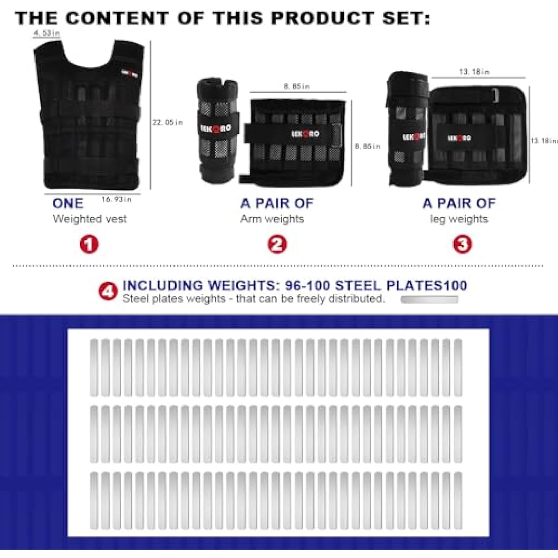 Adjustable Weighted Vest 44LB Workout Weight Vest Training Fitness Weighted Jacket for Man Woman (Included 96 Steel Plates Weights)