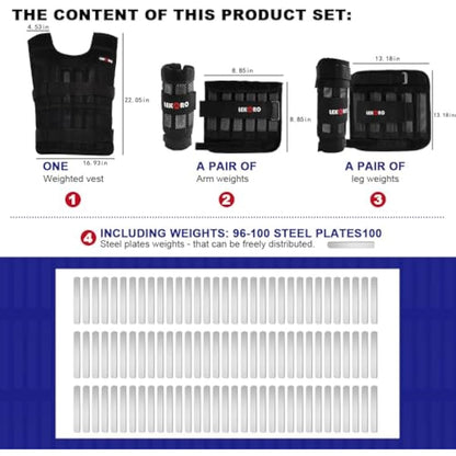 Adjustable Weighted Vest 44LB Workout Weight Vest Training Fitness Weighted Jacket for Man Woman (Included 96 Steel Plates Weights)