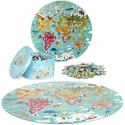 Boppi puzzles for 5+ year olds / 150 Piece Round Circle Jigsaw Puzzles for Kids Aged 5-8 Made with 100% Recycled Card – World Map