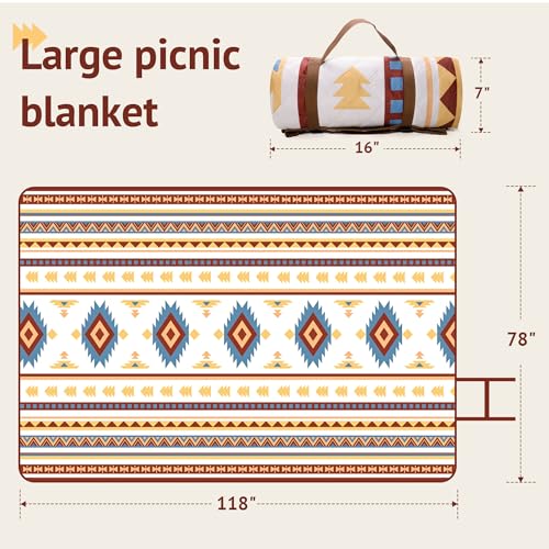 LARUTAN Extra Large Waterproof Picnic blanket 200x300cm, Foldable Beach blanket with Carry Handle, Beach Mat Cosy and Washable, for Family Holiday,