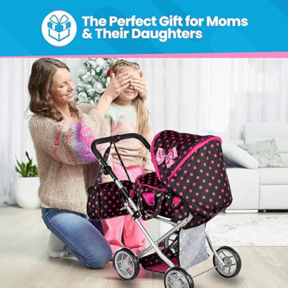 Kinderplay Dolls Pram | 3-in-1 Toy Pram | Baby Doll Pram - Toy Pushchair | Dolls Buggy | Dolls Pushchair | Doll Stroller with Adjustable Handle (36.5-64 cm), model KP0200G