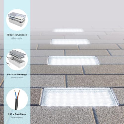 ledscom.de 2 LED Paving Stone Ground recessed Light CUS for Outdoors, IP67, Angular, 20 x 10cm, 2.9 W, 228lm, Cool White