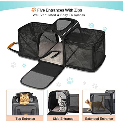 Morpilot Soft Sided Pet Carrier Bag for Small Dogs, Puppies, Medium and Large Cats, Expandable, Airline Approved, with Breathable Mesh and Locking Safety Leash, Grey
