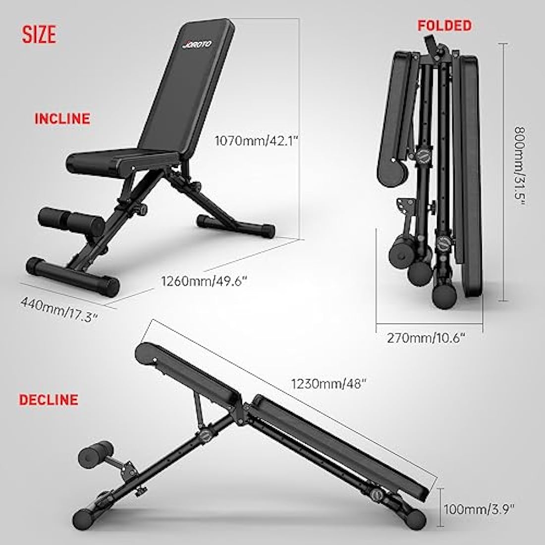 JOROTO MD35 Adjustable Weight Bench - Foldable 700 Pounds Load Strength Training Benches for Full Body Workout Bench Press (With Fast Auto-lock Adjustments)