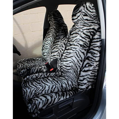 Carseatcover-UK Front Pair of Faux Fur Furry Grey TIGER PRINT Car Seat Covers - Universal Fit - Suitable for Cars, Vans, MPV's SUV's