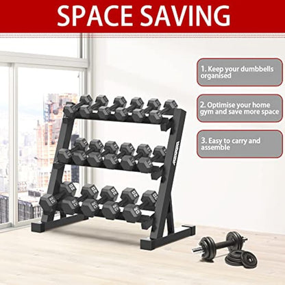 WINNOW 3 Tier Dumbbell Rack Home Gym Dumbbell Storage Stand Weights Storage Rack for Dumbbells