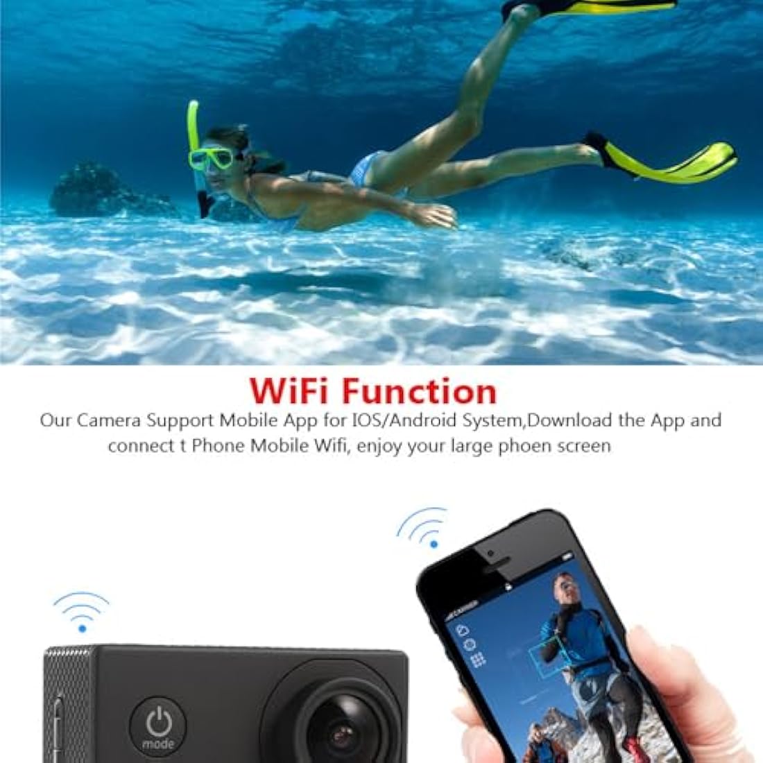 BSLVWG 4K Action Camera 20MP WiFi 30M Waterproof Sports Camera Underwater Camera for Vlog With Ultra HD 170°Wide-Angle 2.4G Remote Control Anti-Shake 2.0'' LCD Screen with Accessories Kit (Black)