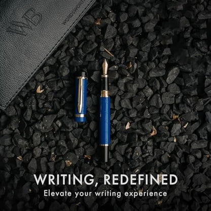 Wordsworth & Black Primori Fountain Pen Set [Blue Gold]; Extra Fine Nib, Gift Case, 24 Ink Cartridges, Refill Converter, Manual; Journaling, Calligraphy, Smooth Writing Pens; Left and Right Handed