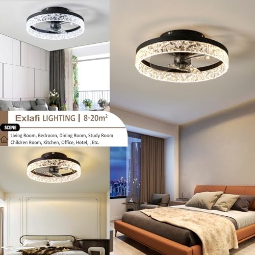 Quiet Ceiling Fans with Lights Remote Control, Modern Lighting Fan Ceiling Light LED Dimmable Ceiling Fan Lamps for Bedroom Living Room, Fan Reversible and 6 Speeds (Black, 40CM)