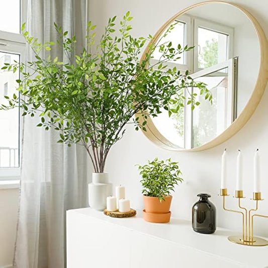 Dremisland 2PCS Artificial Plants 43.3in Artificial Greenery Stems Nandina Leaves Stems Branches Artificial Bamboo Plant for Vase Fake Shrubs Plants Green Bushes for Shop Garden Office Home Decor