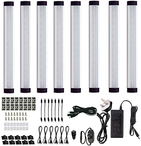 AlBOO Under Cabinet Kitchen Lights Wired LED Daylight White 6000K Dimmable 8 Pack,28cm Under Cupboard Kitchen Lights 24V Plug in with Mains,Ultra Thin Under Couter Light Display Lighting for Cabinet